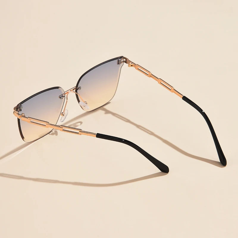 New Sunglasses Women Rimless Cat Eye Eyewear Gradient Brown Cutting Lens Sun Glasses For Female Alloy Eyeglasses Brand Designer