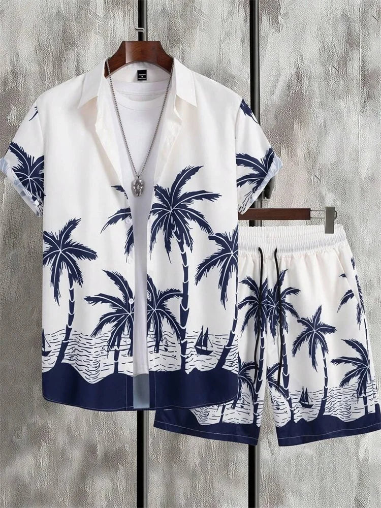 2025 Men's Short-sleeved Shirt Set Luxurious Retro Pattern Print Casual Fashion Daily Summer Vacation