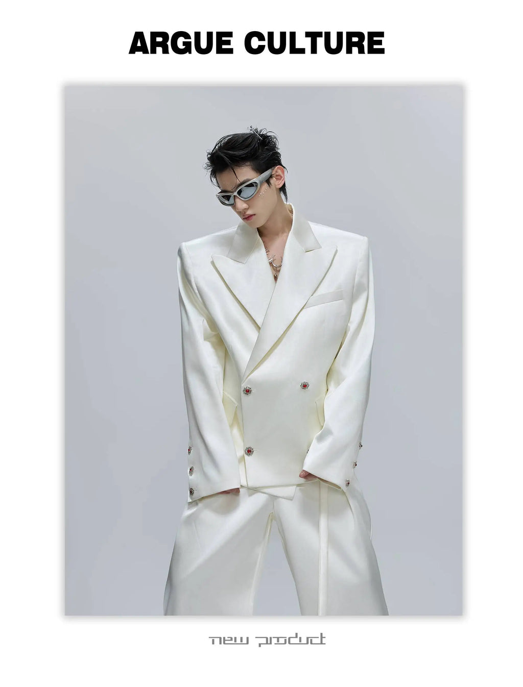 FEWQ Niche Design Men's Suit Sets Lapel Double Breatsed Silhouette Glossy Blazers Wide Leg Belt Chc Button Male Trousers 24K6098