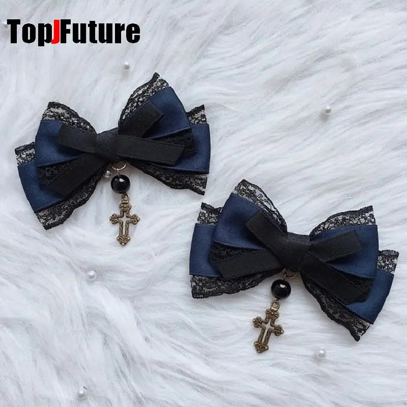 “Castle Night“ Gothic Women Subculture Punk Y2K girl Harajuku dark Bow Hairpin Hair clip Edge clamp Hair accessories headband