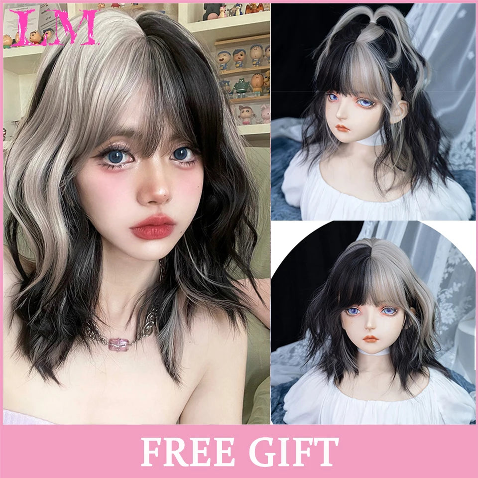 LM Golden Wig Synthetic Ombre Long Straight/Body Wave Middle Part Heat Resistant Natural Hair Wigs For Women Cosplay