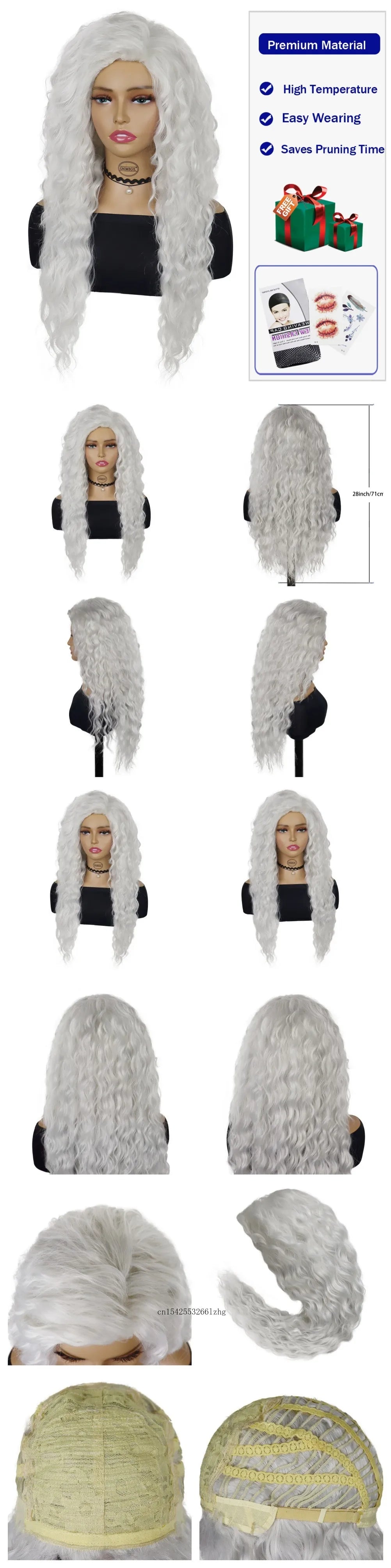 GNIMEGIL Synthetic Grey Hair Long Water Wave Wigs for Women Natural Fluffy Curly Wave Wig Cosplay Halloween Party Heat Resistant