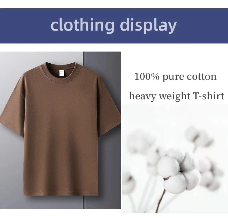 100% pure cotton short sleeved men's round neck T-shirt summer new high-end fashion youth couple loose casual breathable top