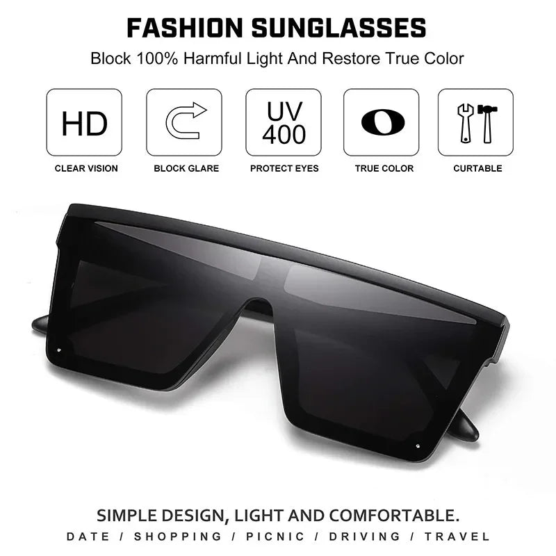 Oversized Square Sunglasses for Women Men Fashion Siamese Lens Style Flat Top Shield Shades