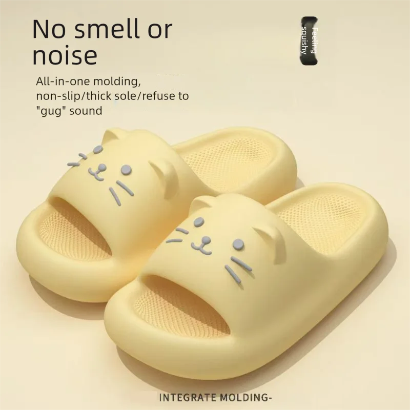 Printting Cute Cat Women Slippers Summer Indoor Soft Cartoon Sandals Bathroom Anti-slip Outdoor Comfy Men Leisure Shoes Couple