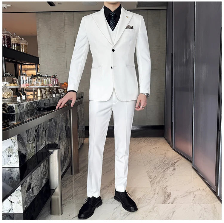 Slim-Fit Three-Piece Set Korean Style Two-Button Groomsmen Formal Wedding Business Suit Handsome Groom Best Man Dress High-