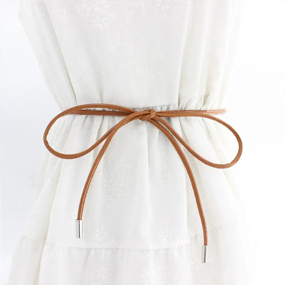 Vintage Belt New Round Leather Rope Dress Coat Embellished String Belt For Women Solid Fashion Long Waist Chain PU Leather Belt