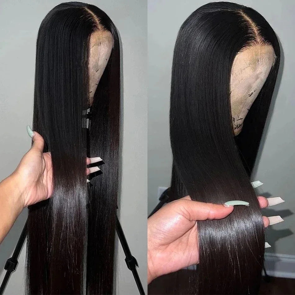 Straight Black Color Soft Synthetic 13X4X1 HD Lace Frontal Wig For Black Women Prepucked Bleach Knots Glueless Wig Daily Party