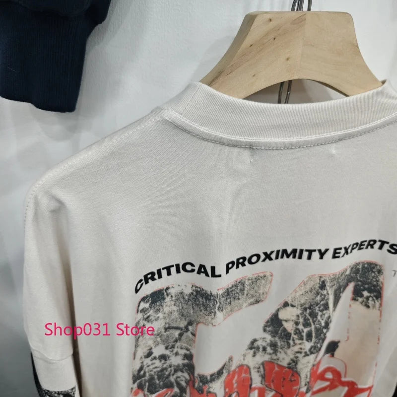 R123 Long Sleeve T Shirt Vintage Washed 100% Cotton Loose Fit Casual Mens Pullover  oversized t shirt