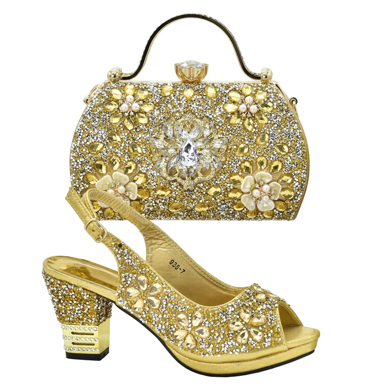 Latest Shoes and Bag for Party Wedding Plus Size Women Shoes 43 High Heels Sexy Ladies Luxery Shoes Women Dress Pumps with Purse