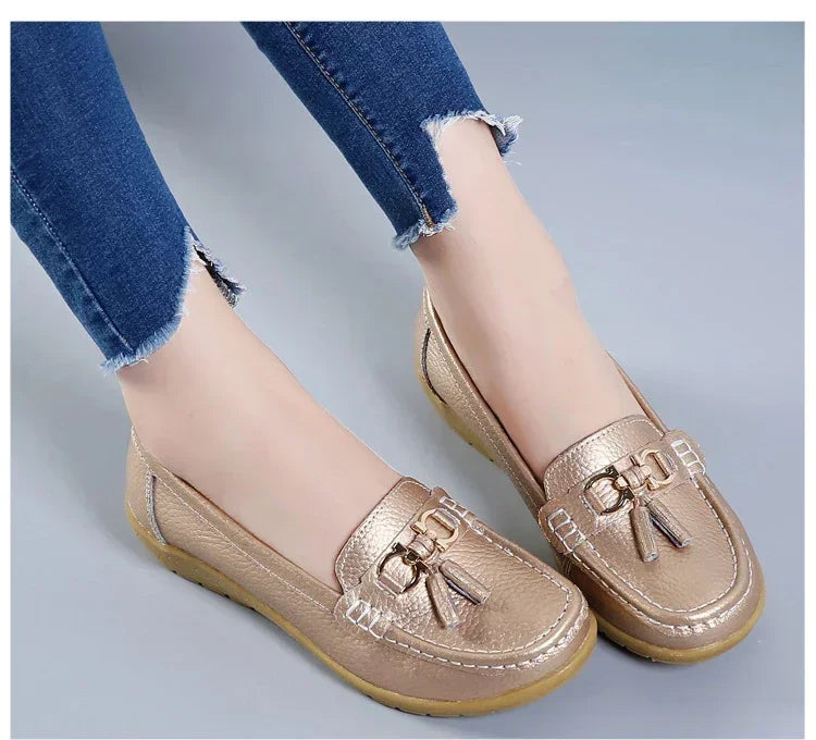 Spring Summer Breathable Casual Loafers For Women Platform Leather Comfort Wedge Moccasins Ladies Vulcanized Sneakers 44