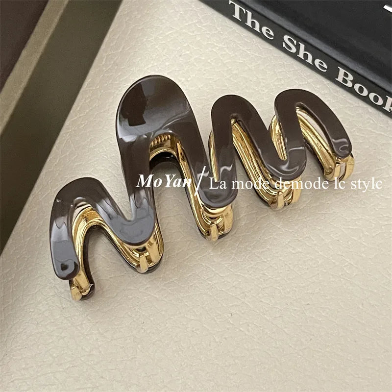 Acetate Metal Wave Grip Women's Back Half Catch Shark Clip Medium Hairpin High-Grade Hair Claw Headdress
