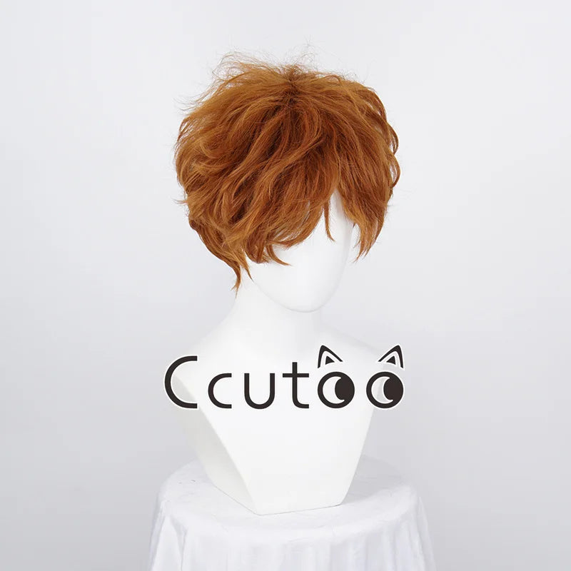Anime Panty and Stocking with Garterbelt Burifu Cosplay Wig 30cm Short Orange Curly Hair Heat Resistant Synthetic Brief Wig