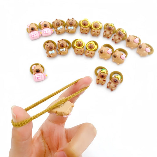 10Pcs Cute Capybara Hair Ties for Girls Colorful Cartoon Resin Towel Loop Bands Non-Slip Hair Accessories for Kids Daily Casual