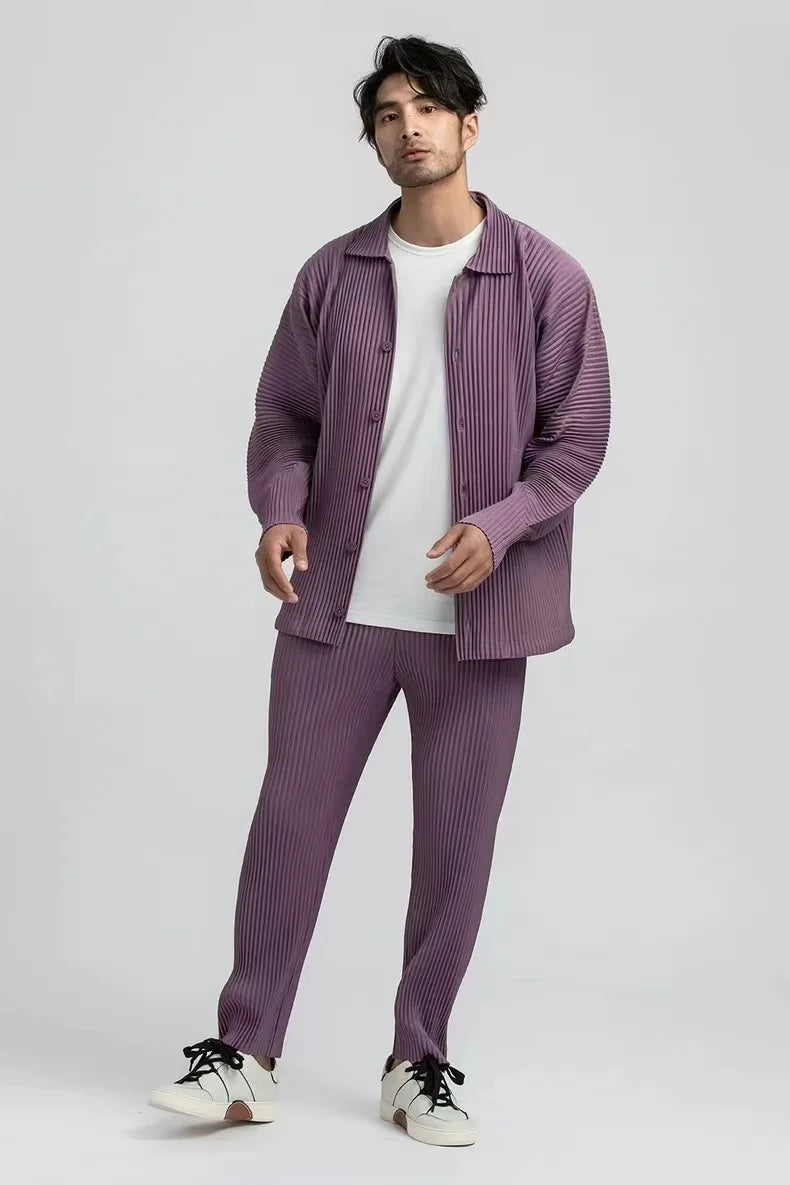 Pleats Pleated Commuter Pants Men's 2024 Autumn New Draped Elastic Trousers Casual Japanese Men Solid Color Nine Minute Pants