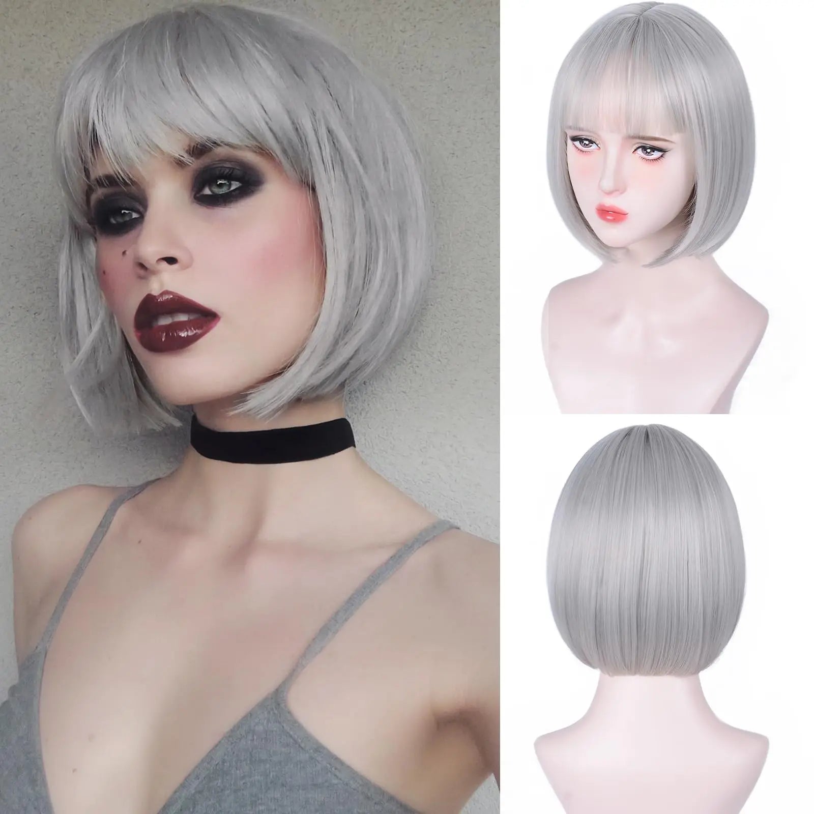 12-inch pink short straight hair synthetic wig for cosplay, pompadour hairstyle, daily high-temperature hair wig