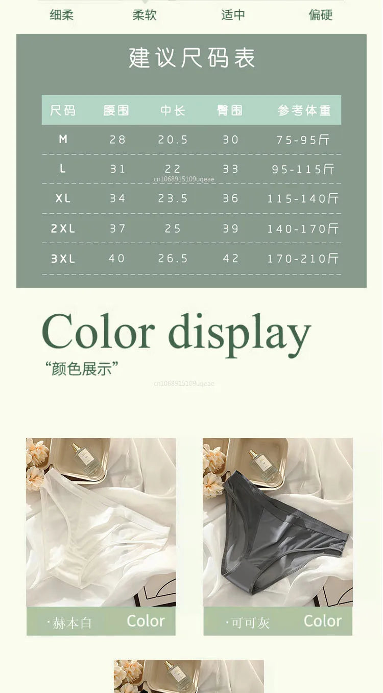 Women Sexy Mesh Ice Silk Solid Thin Breathable Underwear Middle Waist Elasticity Plus Big Panties Elasticity Plus Big Panties