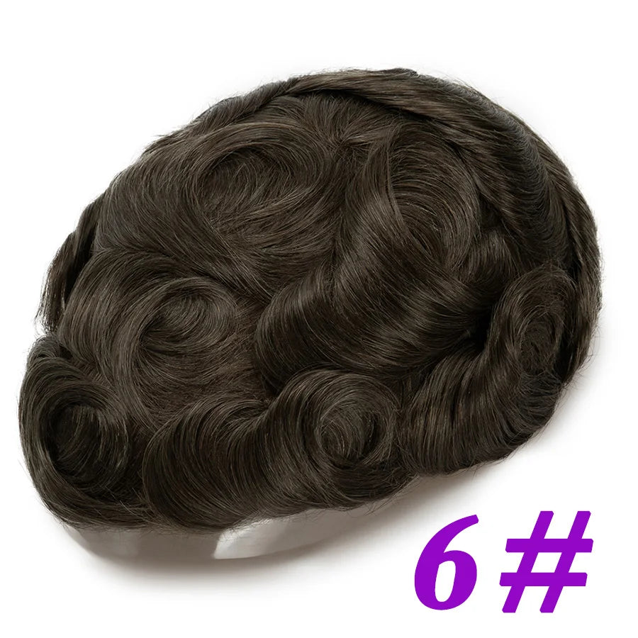 Men Toupees Real Hair Replacement Systems Thin Skin base Indian Human Remy Hair Toupee with Tapes Hairpiece Male Wig Touchcolor