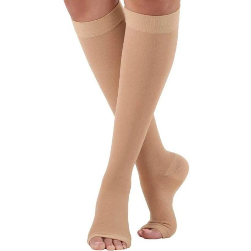 Compression Socks S-XXL Medical Edema Pregnant Varicocele Open Toe Socks Men Women Solid Color Knee Length Elastic Tight Socks
