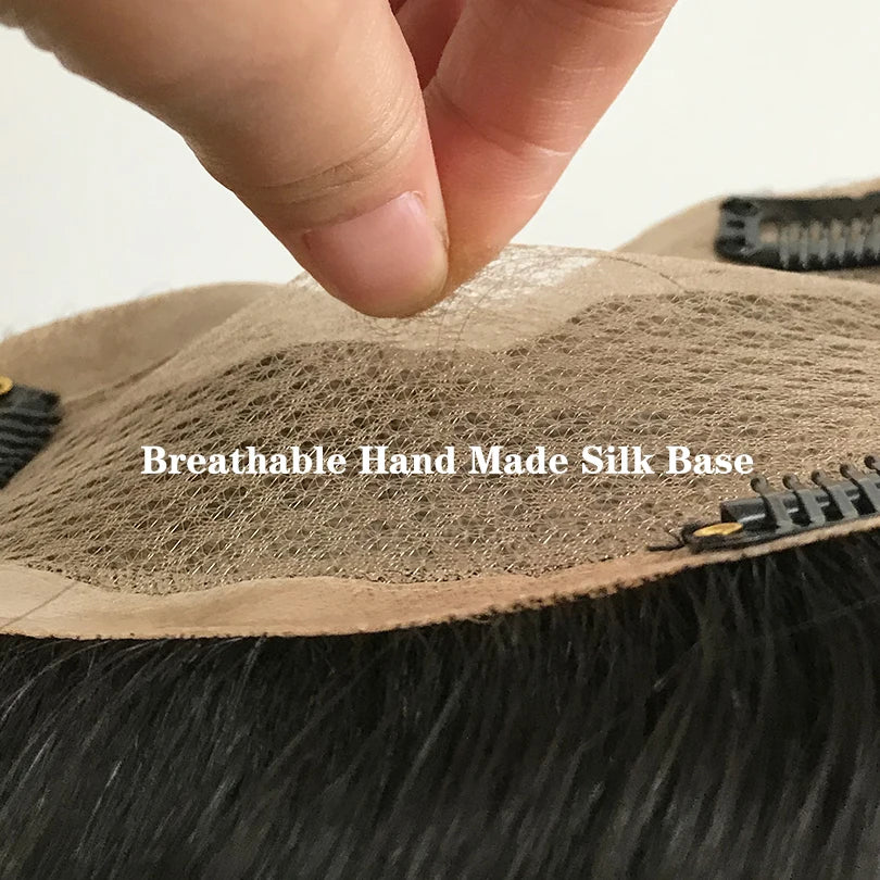 9x14cm Straight Silk Base Women Topper with Clips In Virgin European Human Hair Toupee for Women  20cm-40cm Hand Made