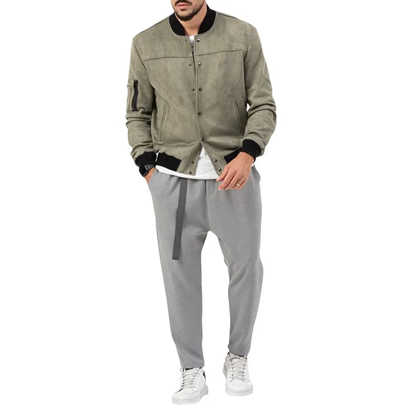 24  Autumn/Winter Suede Men's Button Cardigan Jacket Casual American