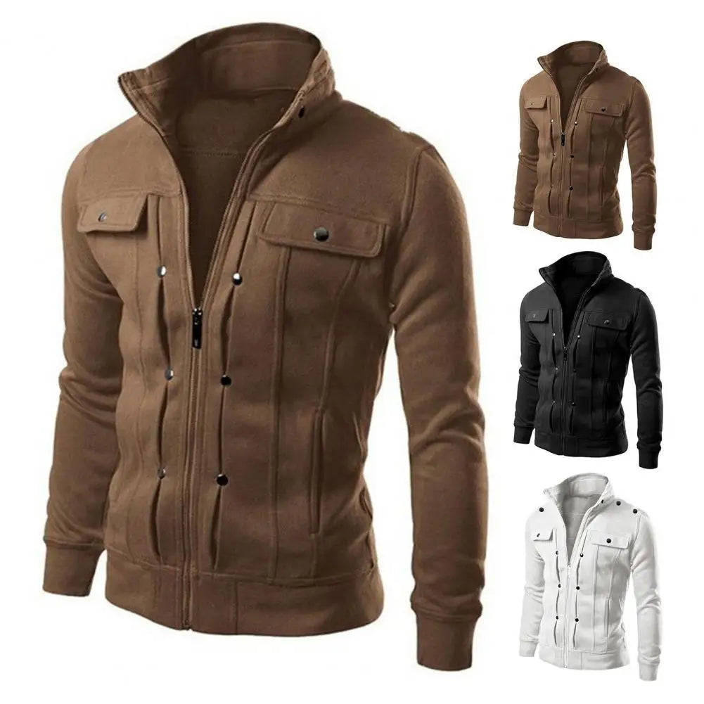 Fashionable Men Outerwear Stylish Men's Spring Outerwear with Stand Collar Zipper Closure Casual Jacket for Autumn Solid for Men