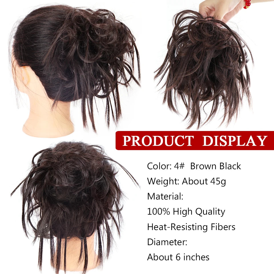 HUAYA Synthetic Chignon Donut Messy Hair Bun Hairpiece Elastic Hair Scrunchies Fake Hair Pieces For Women Black Brown Gold
