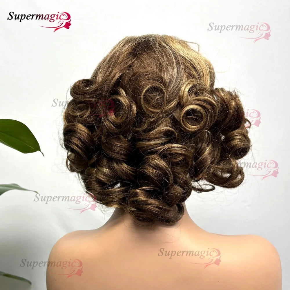 16" Loose Bouncy Curly 300 Density Glueless Lace Frontal Human Hair Wig Ready To Wear 5x5 HD Lace Wig Preplucked Hair For Woman