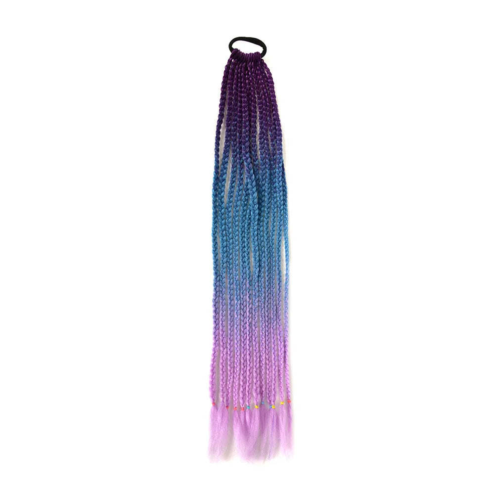 24inch Rubber Band Crochet Mixed Box Braids Plaited Ponytail Synthetic Gradient Dirty Braided Ponytail Hair Extensions for Kids