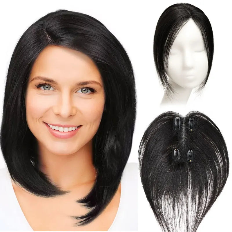 25cm 100% Human Hair 4clips Women's Natural Forehead Whitening Hair Enhancement Head Curtain 3D Eight Character Air Bangs