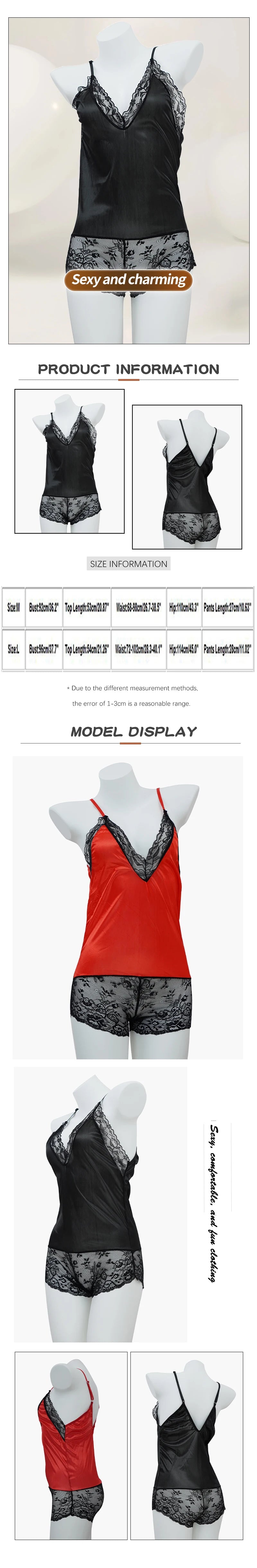 New Summer Women's Sexy Low Cut V-Neck Lace Jumpsuit Women's Camisole V-Neck Lace Patchwork Shorts Pajamas