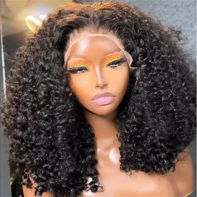 Soft Natural Black 180Density 26'' Long Kinky Curly Lace Front Wig For Women BabyHair Preplucked Heat Resistant Glueless Daily