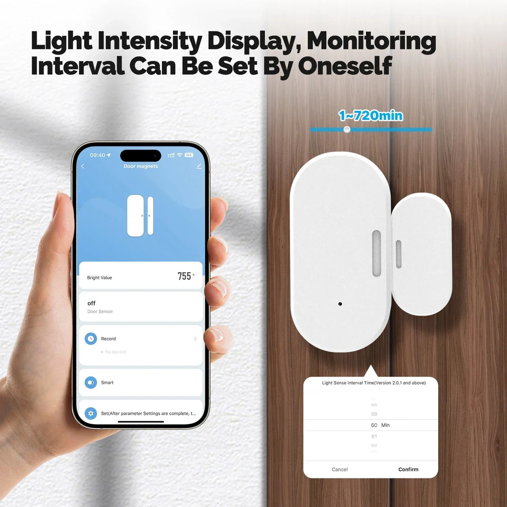 MOES Tuya ZigBee Wireless Smart Door Window Sensor Open Close Detector Light Sensing APP Notification Smart Life Home Security