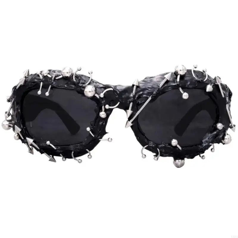 Y88A Cool Hiphop Dancing Sunglasses With Rivet Frame For Various Occasion Everyday Use and Punk Eye Glasses for Night Event