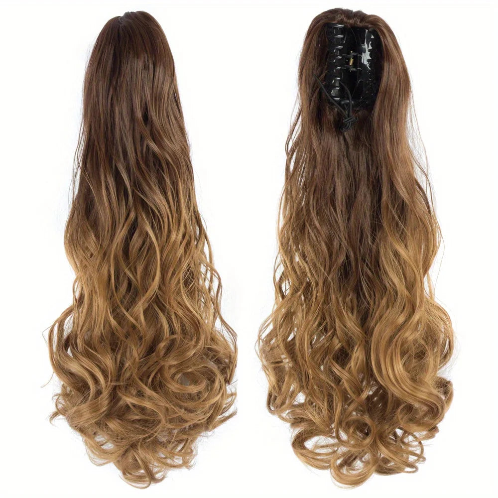 Curly Ponytail Extension Claw Clip in 24" Ponytail Hair Extension Synthetic Wavy Ponytail Extension Fluffy Natural Hairpieces
