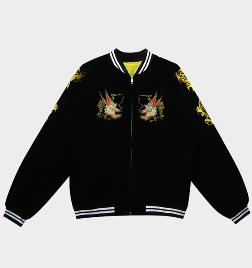 Unisex Spring Autumn Velveteen Baseball Jacket Men Women Luxury Sukajan Dragon Embroidery Bomber Coat Japanese 2026 Z1