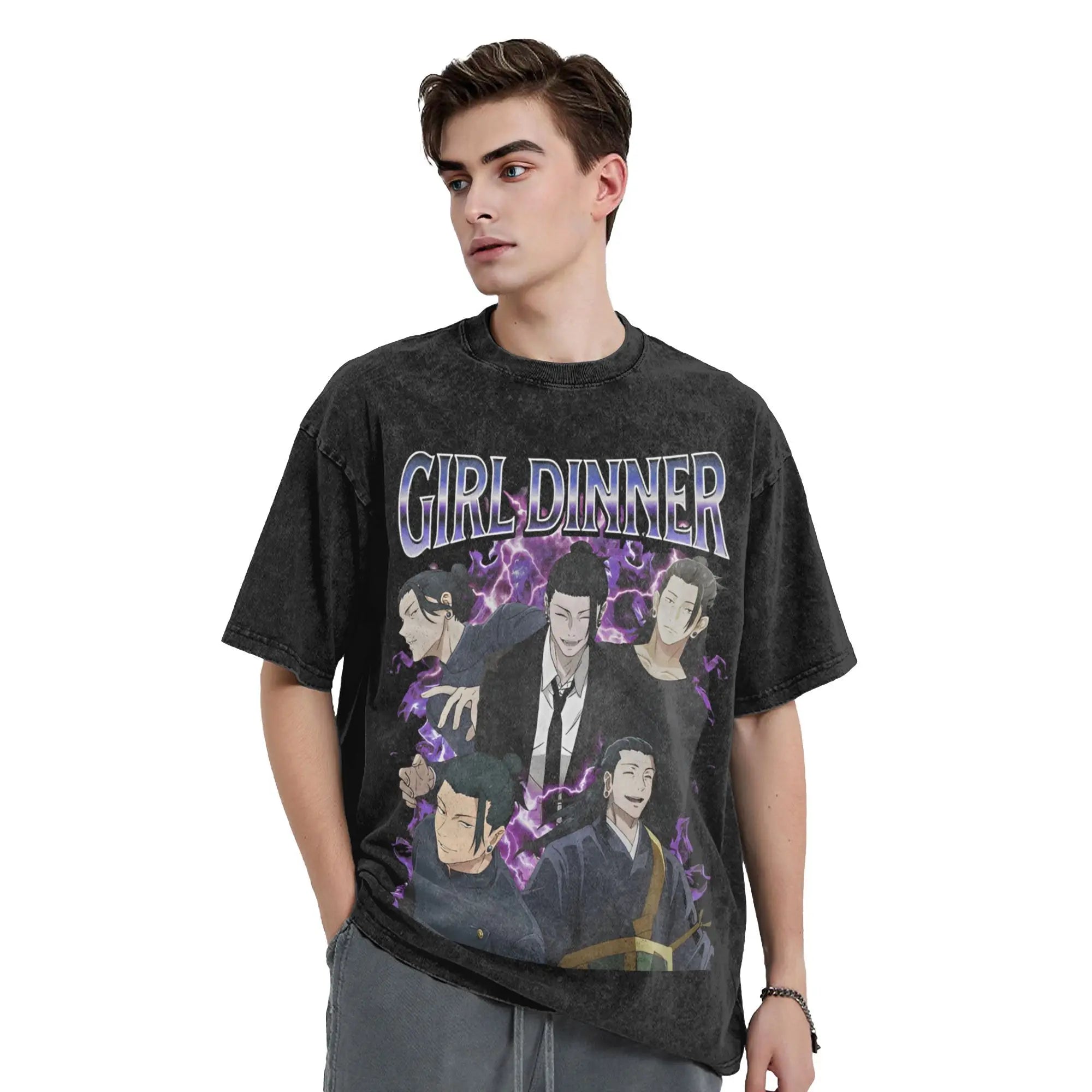 Suguru Geto anime girl dinner  Merch Washed T Shirt Men Women Streetwear Hip Hop T-Shirt Printed  Tee Shirt Cotton