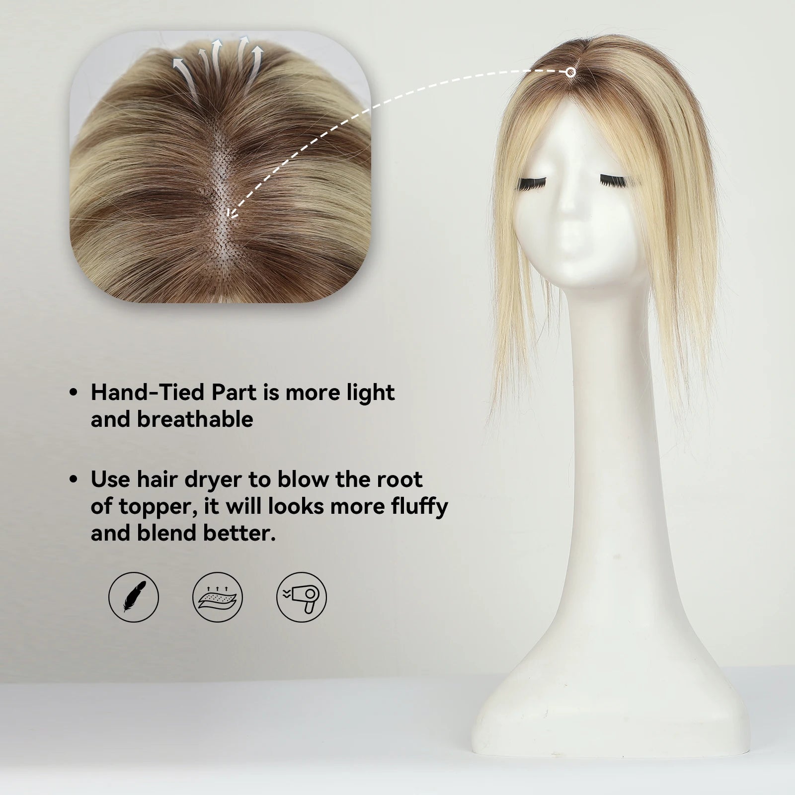 100% Remy Human Hair Toppers Ombre Light Brown Blonde Middle Part Human Hair Pieces for Women with Thinning Hair Clip in Toppers
