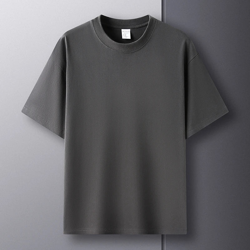 100% pure cotton short sleeved men's round neck T-shirt summer new high-end fashion youth couple loose casual breathable top