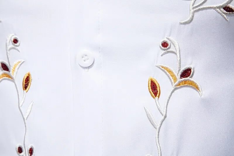 High Quality Men's Casual Long Sleeved Shirt Daily Floral Shirt Party Streetwear Embroidery Tops