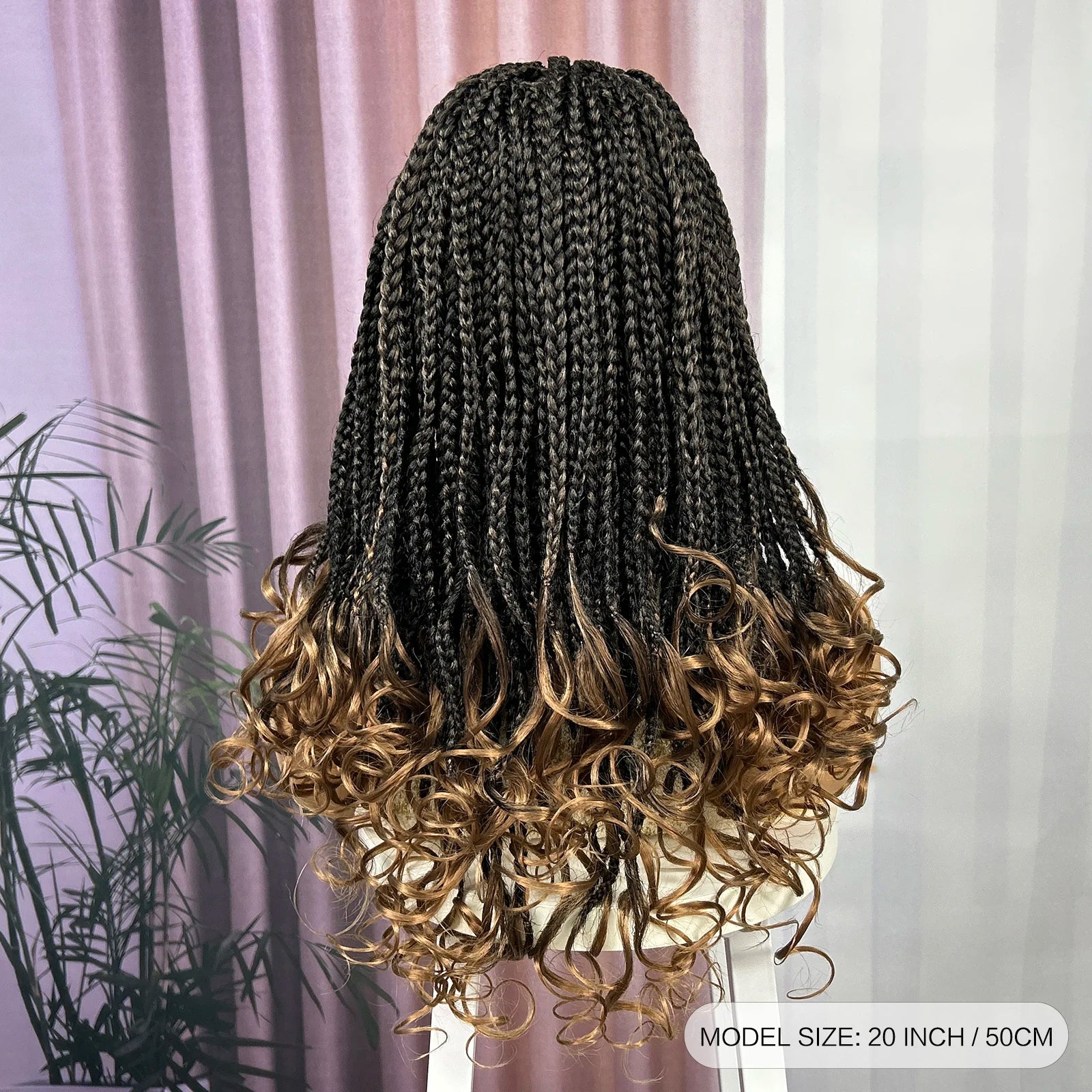Ombre Synthetic Lace Front Square Knotless Box Braided Wig with Wavy Ends Lace Frontal Braids Wig with Baby Hair for Black Women