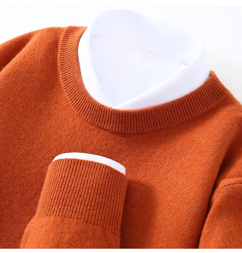 Autumn/Winter Men's 100% Pure Cashmere Pullover Business Casual Solid Knitted Sweater Loose Round Neck Tops Thick Warm Jumper